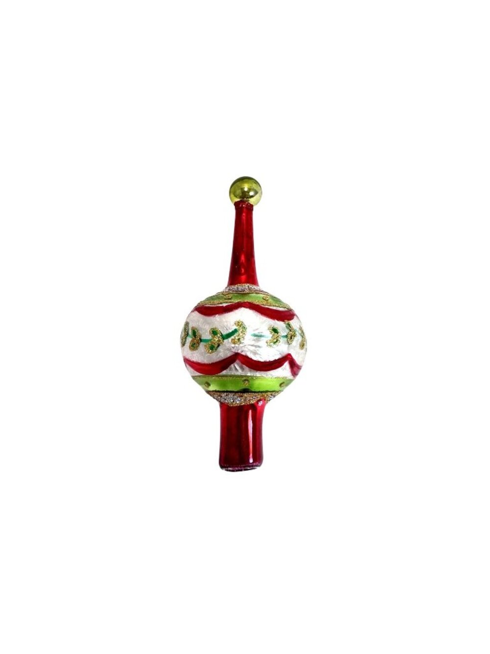 Radko Gem Mini Vintage Blown Glass Glitter Christmas Tree Topper 4" Tall